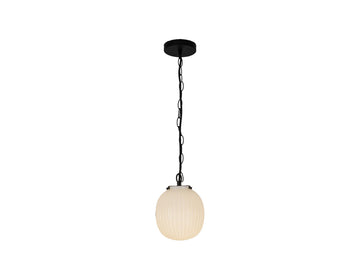 Cherise Pendant – 1 Light / 7" / Matte Black/Glossy Ribbed Opal Glass