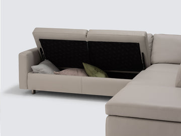 Grey Leather with Stainless Steel Legs - Right Hand Facing Backless Chaise - Narrow Arms