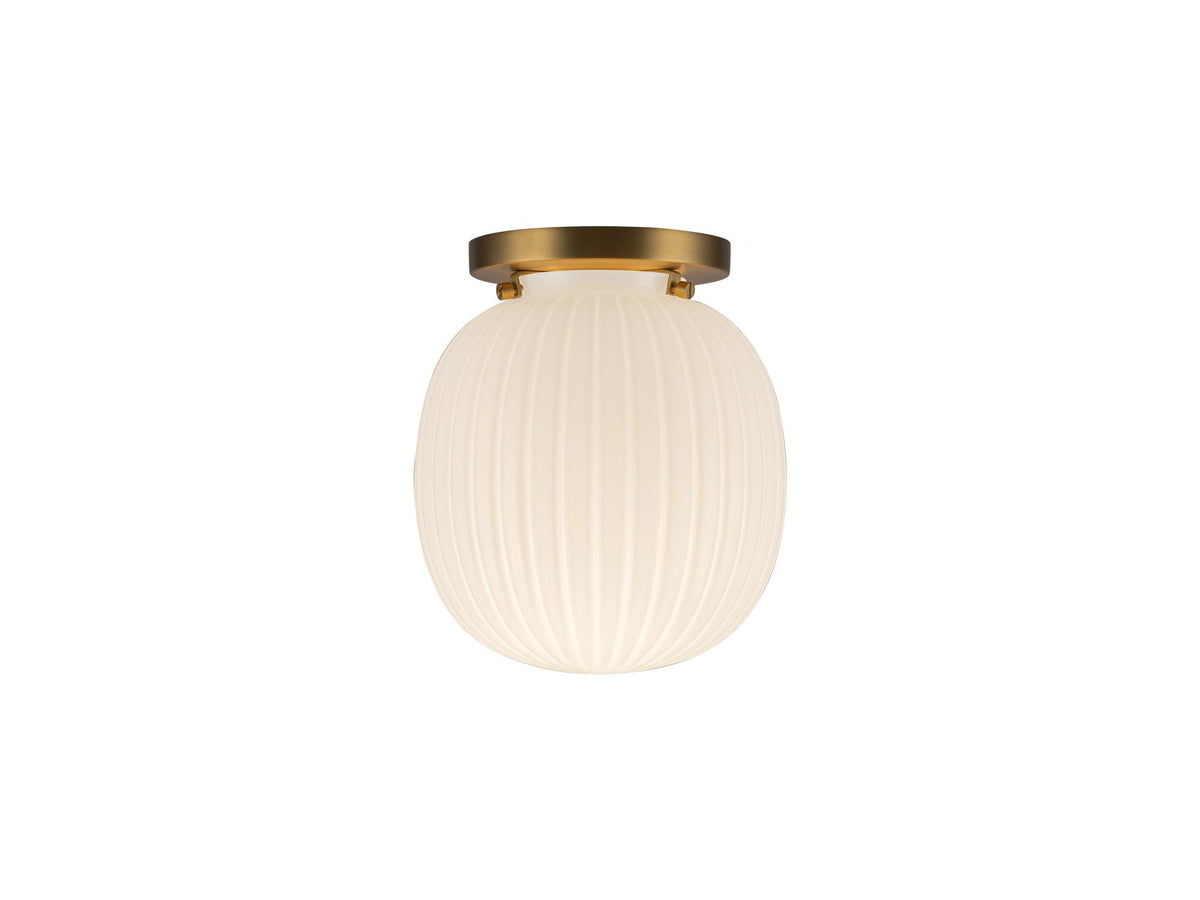 Cherise Semi-Flush Mount Light – Brushed Gold/Glossy Ribbed Opal Glass