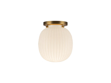 Cherise Semi-Flush Mount Light – Brushed Gold/Glossy Ribbed Opal Glass