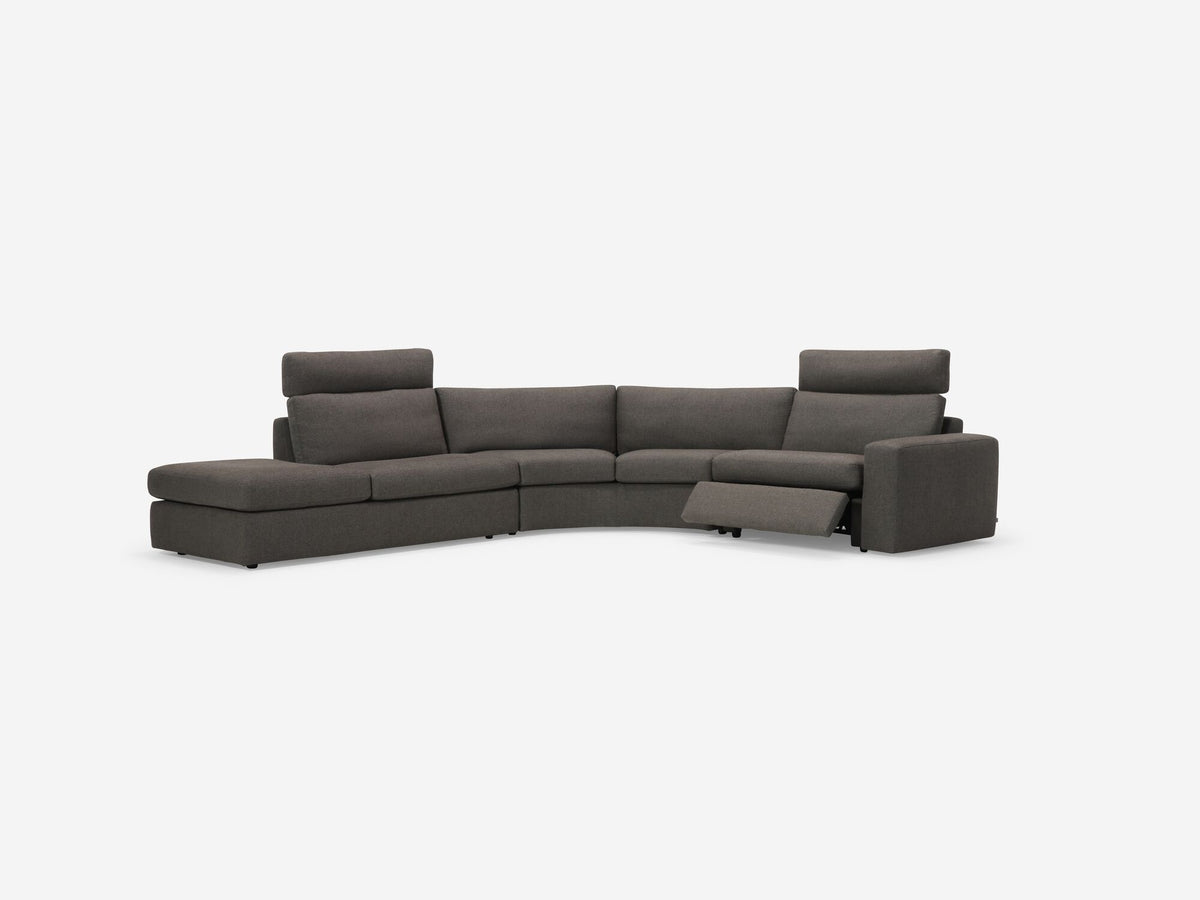 Onno Charcoal Warm Grey with Additional Headrest - Wide Seat - Left Hand Facing Backless Chaise - Wide Track Arm