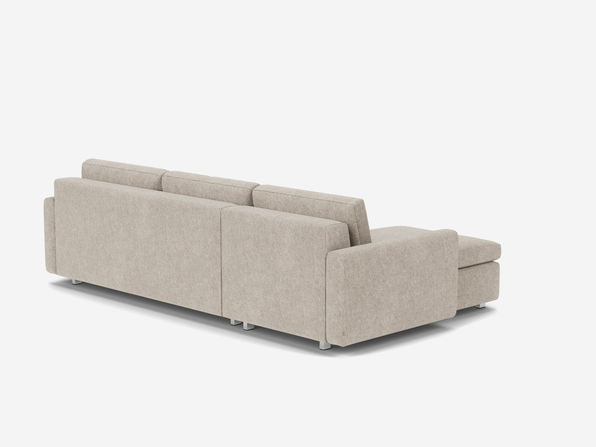 Polo Grey with Stainless Steel Legs - Narrow Arms - Double - Left Hand Facing Storage Chaise
