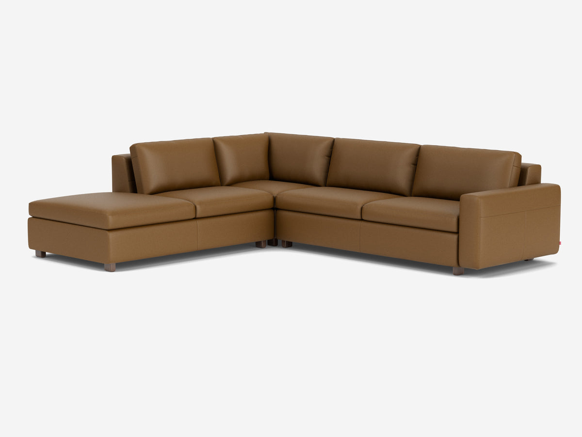 Rein Toast with Walnut Legs - Left Hand Facing Backless Chaise - Standard Arms