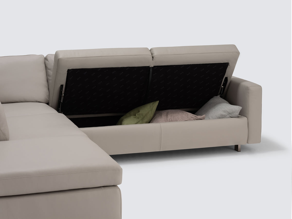 Grey Leather with Stainless Steel Legs - Left Hand Facing Backless Chaise - Narrow Arms