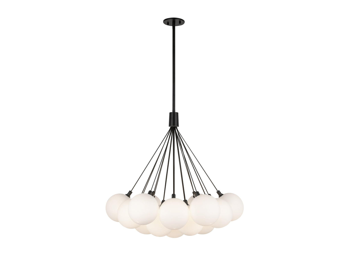 Bolla Chandelier – 28" / Black/Opal Glass