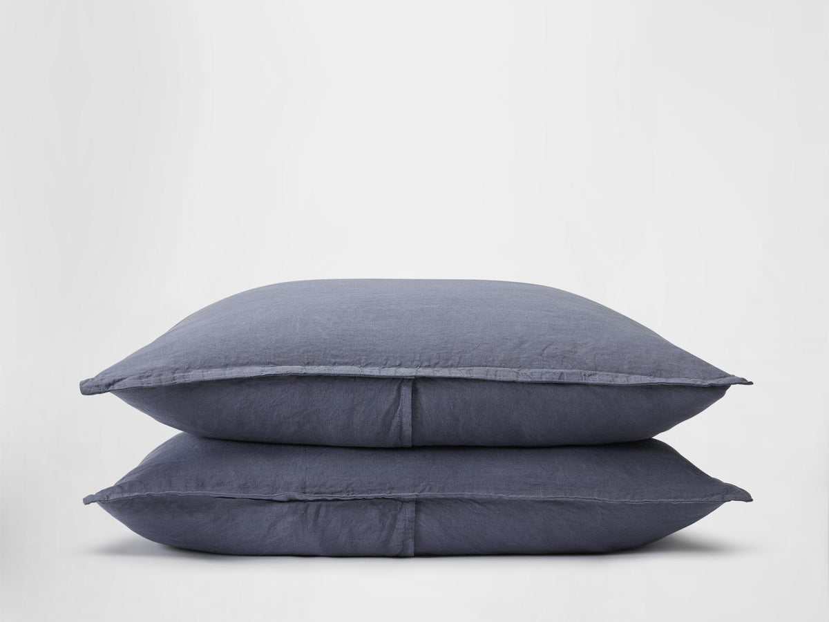 Silk & Snow Flax Sham Set – Standard / Tempest Blue
