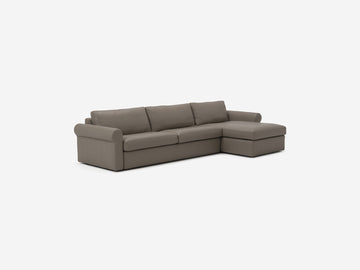 Rein Grey Leather - Shallow Depth - Narrow Seats - Roll Arms - Chaise on Right Hand Side