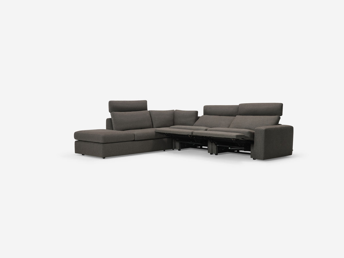 Onno Charcoal Warm Grey with Additional Headrest - Wide Seat - Left Hand Facing Backless Chaise - Wide Track Arm