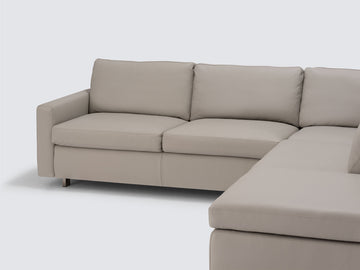 Grey Leather with Stainless Steel Legs - Right Hand Facing Backless Chaise - Narrow Arms