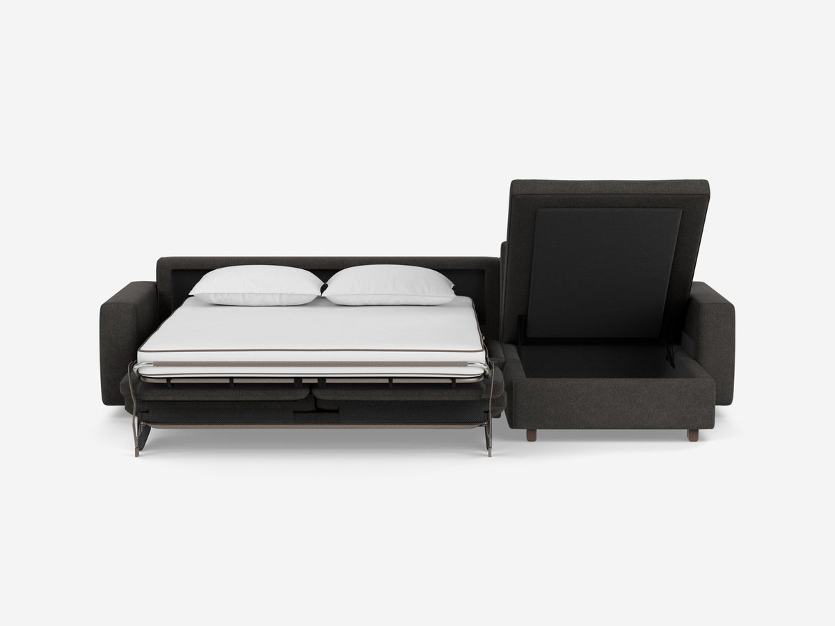 Coda Ash with Walnut Legs - Standard Arms - Queen - Right Hand Facing Storage Chaise