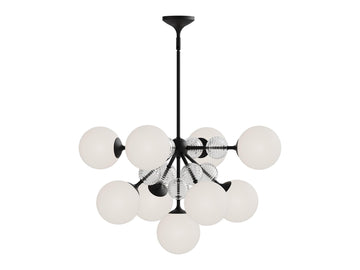Celia Chandelier – 9 Lights / Matte Black/Opal Glass