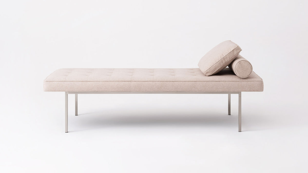 Ava Haze with a Stainless Steel Base and Optional Square and Bolster Pillows