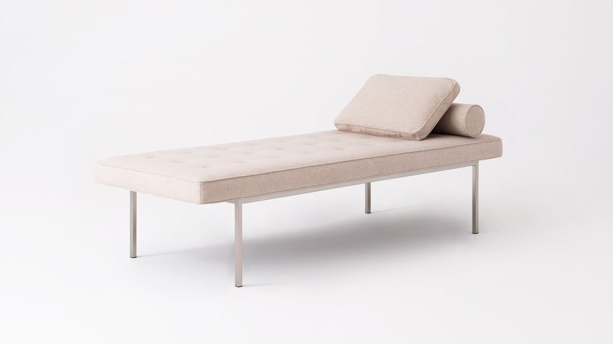 Ava Haze with a Stainless Steel Base and Optional Square and Bolster Pillows
