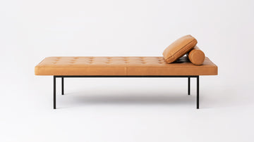 Coachella Cognac with a Powder Coated Black Base and Optional Square and Bolster Pillows