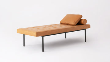 Coachella Cognac with a Powder Coated Black Base and Optional Square and Bolster Pillows
