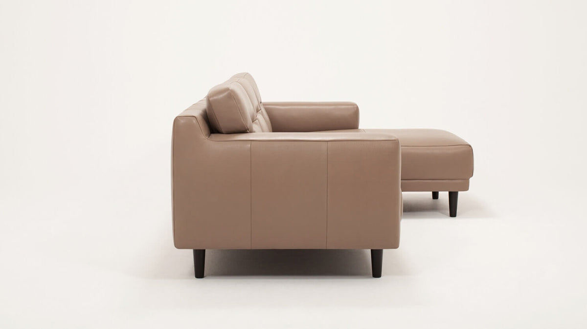 Grade 800 Coachella Warm Grey with Black Ash - Horizontal Pull Back Cushion Detail - Right Hand Facing Chaise