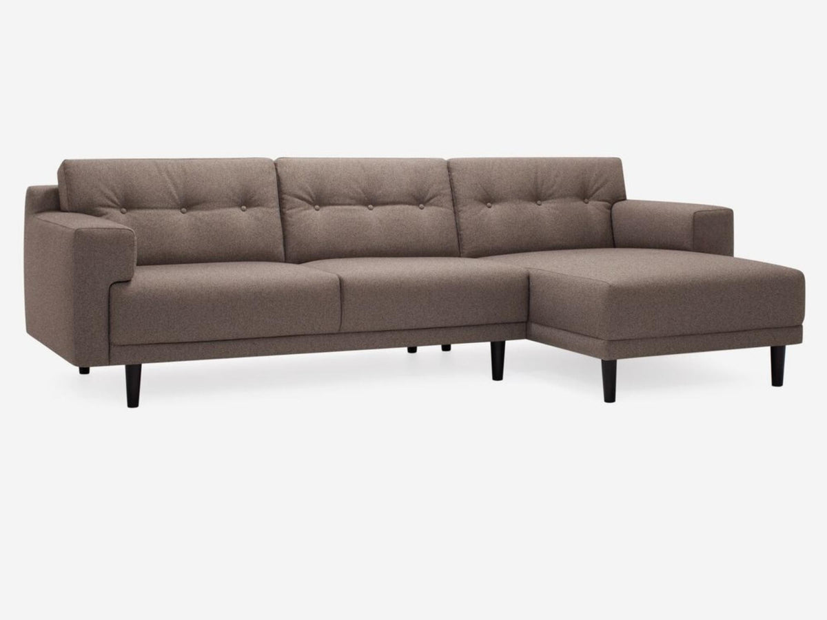 Grade 30 Jet Owl (Discontinued) with Black Ash - Button Tufted Back Cushion Detail - Right Hand Facing Chaise