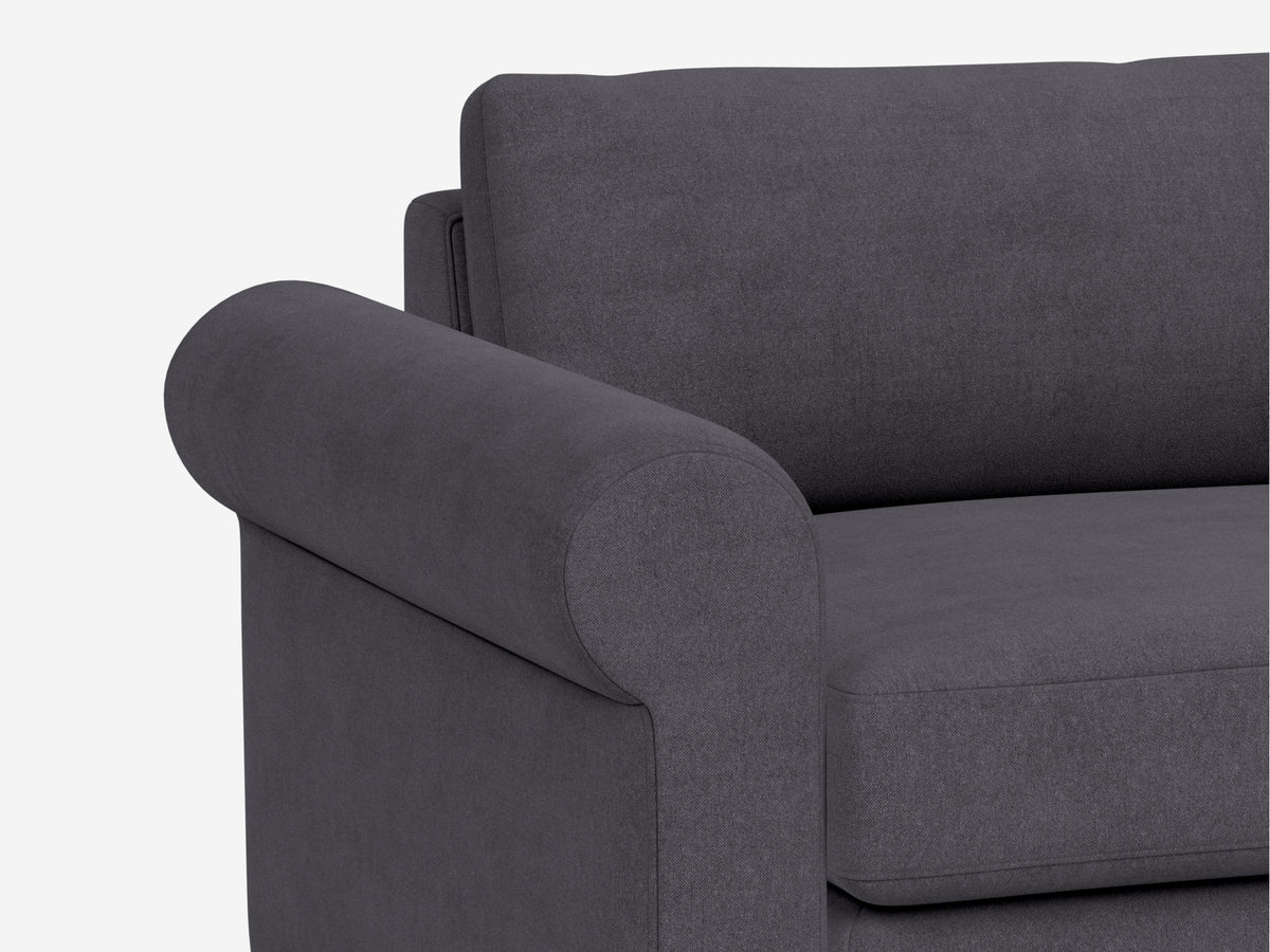 Jet Ash Fabric - Shallow - 35 inch seat width - Roll Arms