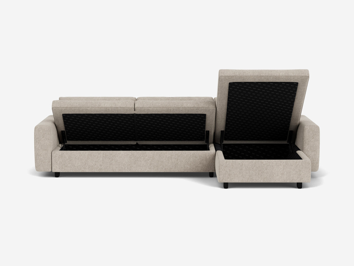 Polo Grey avec pattes en chêne noir - accoudoirs standard - méridienne droitière - méridienne avec rangement
