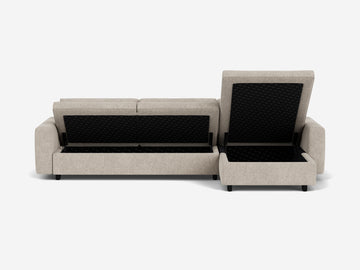 Polo Grey avec pattes en chêne noir - accoudoirs standard - méridienne droitière - méridienne avec rangement