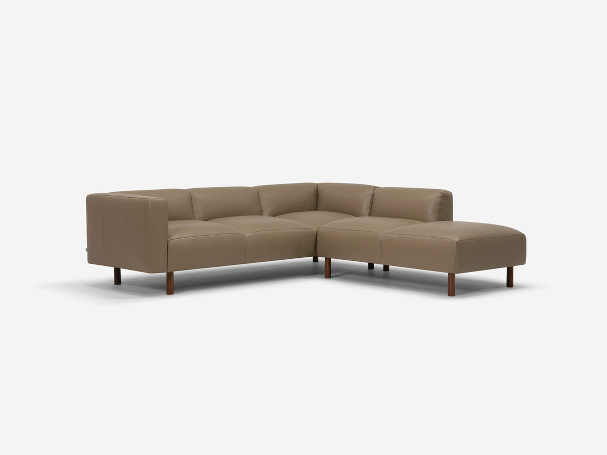 Donna Taupe - Walnut Peg Legs - Right Hand Facing Backless Chaise