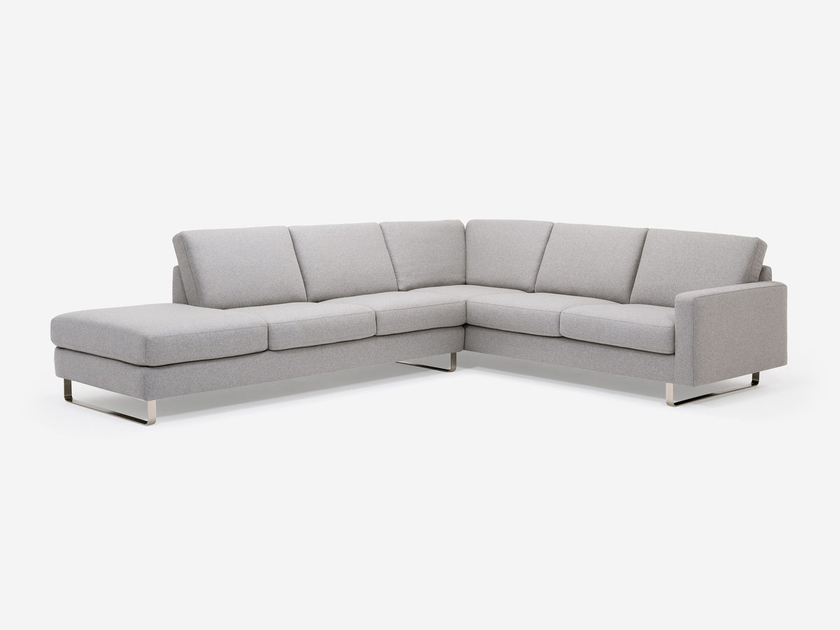 Grade 60 Lana Light Grey with a Metal Sled Base - Left Hand Facing Extended Backless Chaise