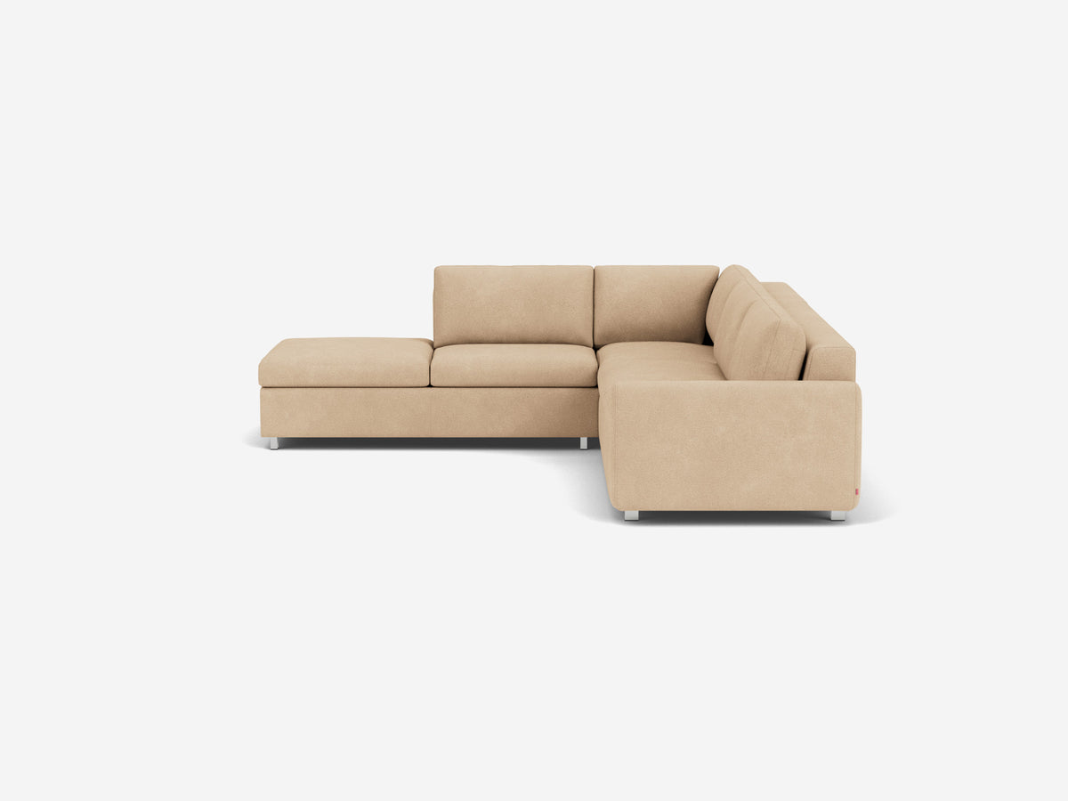 Ava Camel with Stainless Steel Legs - Left Hand Facing Backless Chaise - Narrow Arms