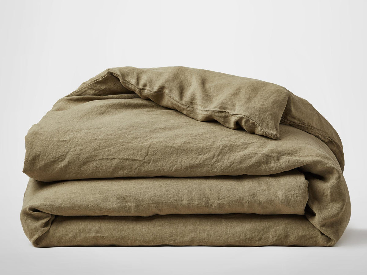 Silk & Snow Flax Duvet Cover – Full/Queen / Olive Green