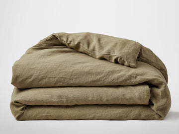 Silk & Snow Flax Duvet Cover – Full/Queen / Olive Green
