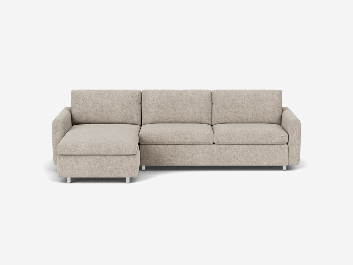 Polo Grey with Stainless Steel Legs - Narrow Arms - Double - Left Hand Facing Storage Chaise