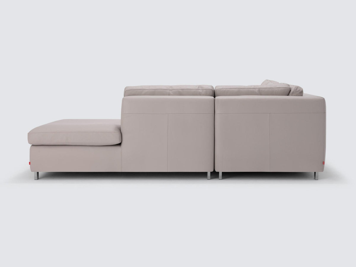Grey Leather with Stainless Steel Legs - Right Hand Facing Backless Chaise - Narrow Arms