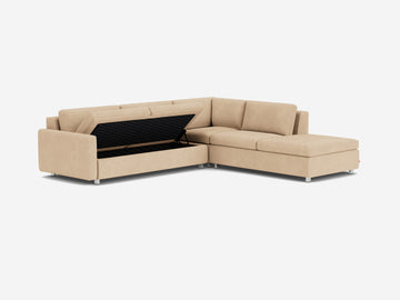 Ava Camel with Stainless Steel Legs - Right Hand Facing Backless Chaise - Narrow Arms