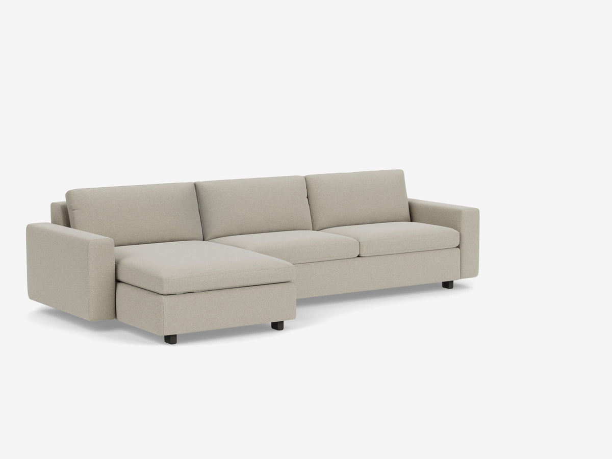 Catrin Grecian Linen with Black Ash Legs - Standard Arms - Queen - Left Hand Facing Chaise - Non-Storage Chaise