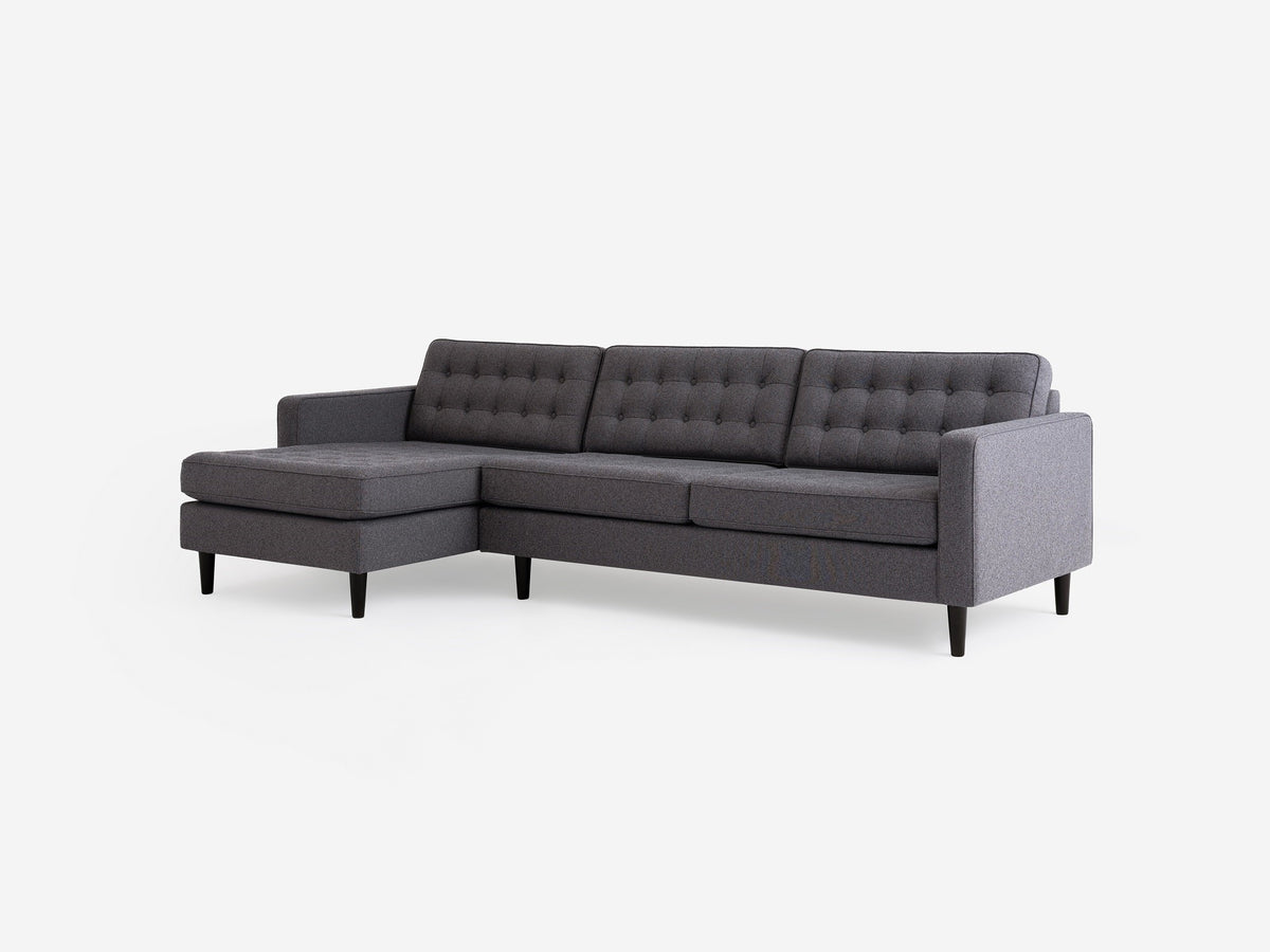 Jet Ash with Black Ash Legs - Left Hand Facing Grand Chaise - Regular Arm Height