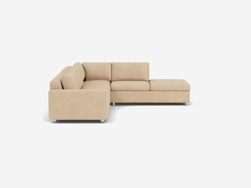 Ava Camel with Stainless Steel Legs - Right Hand Facing Backless Chaise - Narrow Arms