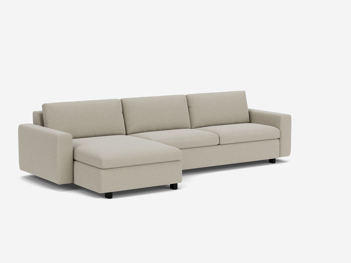 Catrin Grecian Linen with Black Ash Legs - Standard Arms - Left Hand Facing Chaise - Non-Storage Chaise