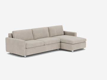 Polo Grey with Stainless Steel Legs - Narrow Arms - Double - Right Hand Facing Storage Chaise