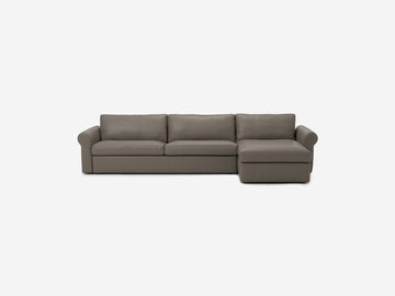 Rein Grey Leather - Shallow Depth - Narrow Seats - Roll Arms - Chaise on Right Hand Side