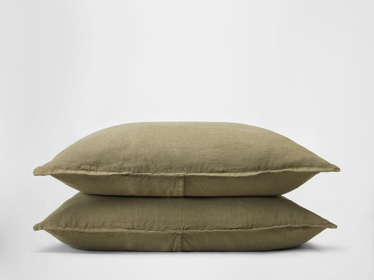 Silk & Snow Flax Sham Set – Standard / Olive Green