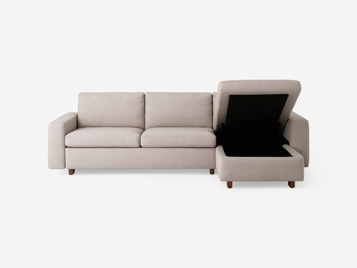 Ava Cloud with Walnut Legs - Standard Arms - Double - Right Hand Facing Storage Chaise