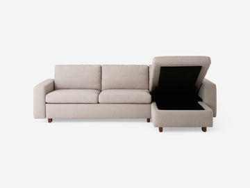 Ava Cloud with Walnut Legs - Standard Arms - Double - Right Hand Facing Storage Chaise