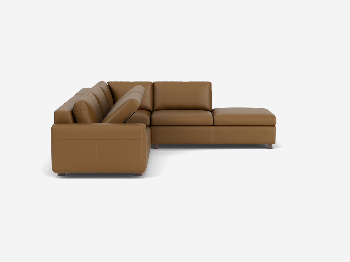 Rein Toast with Walnut Legs - Right Hand Facing Backless Chaise - Standard Arms