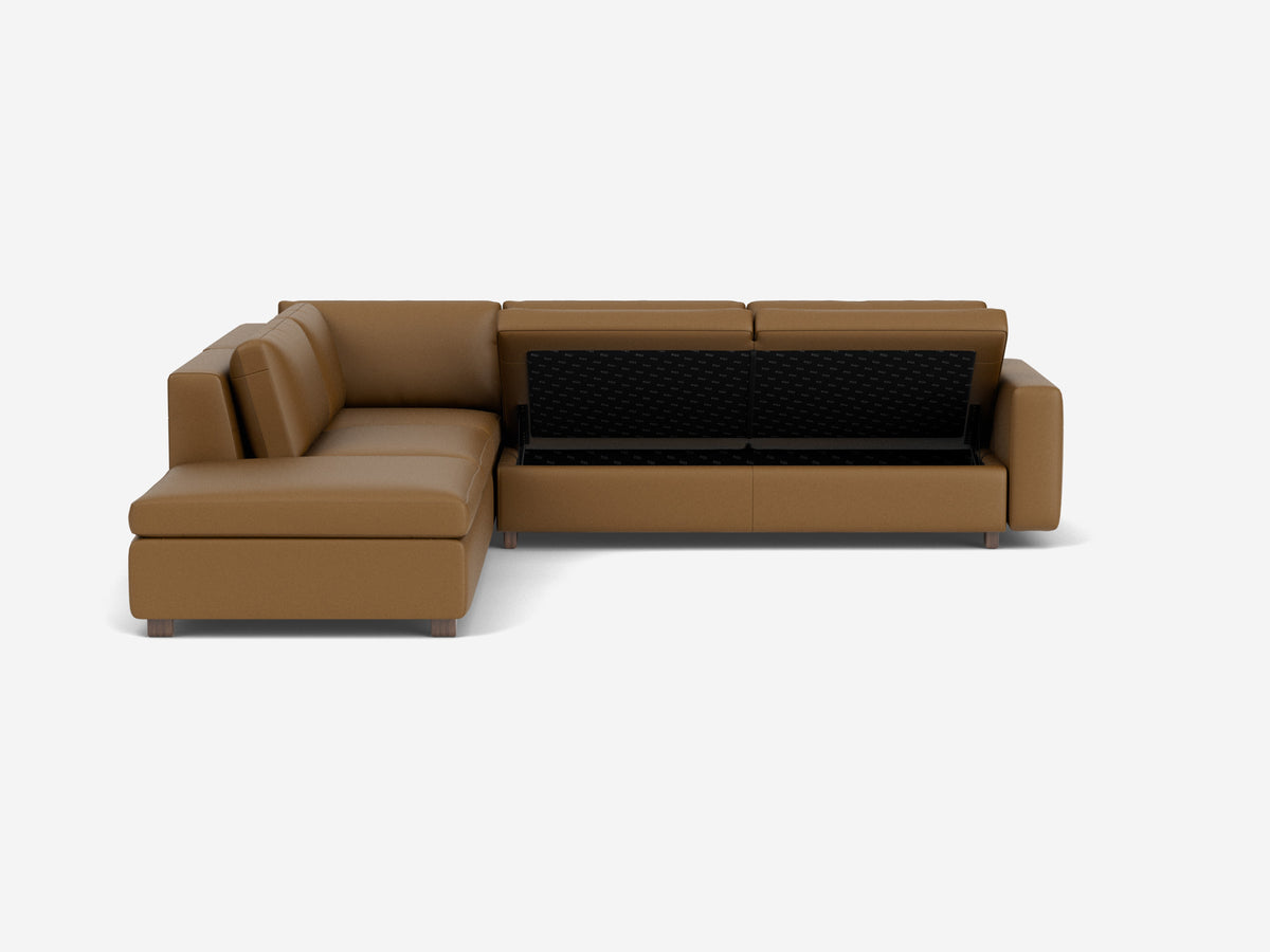 Rein Toast with Walnut Legs - Left Hand Facing Backless Chaise - Standard Arms