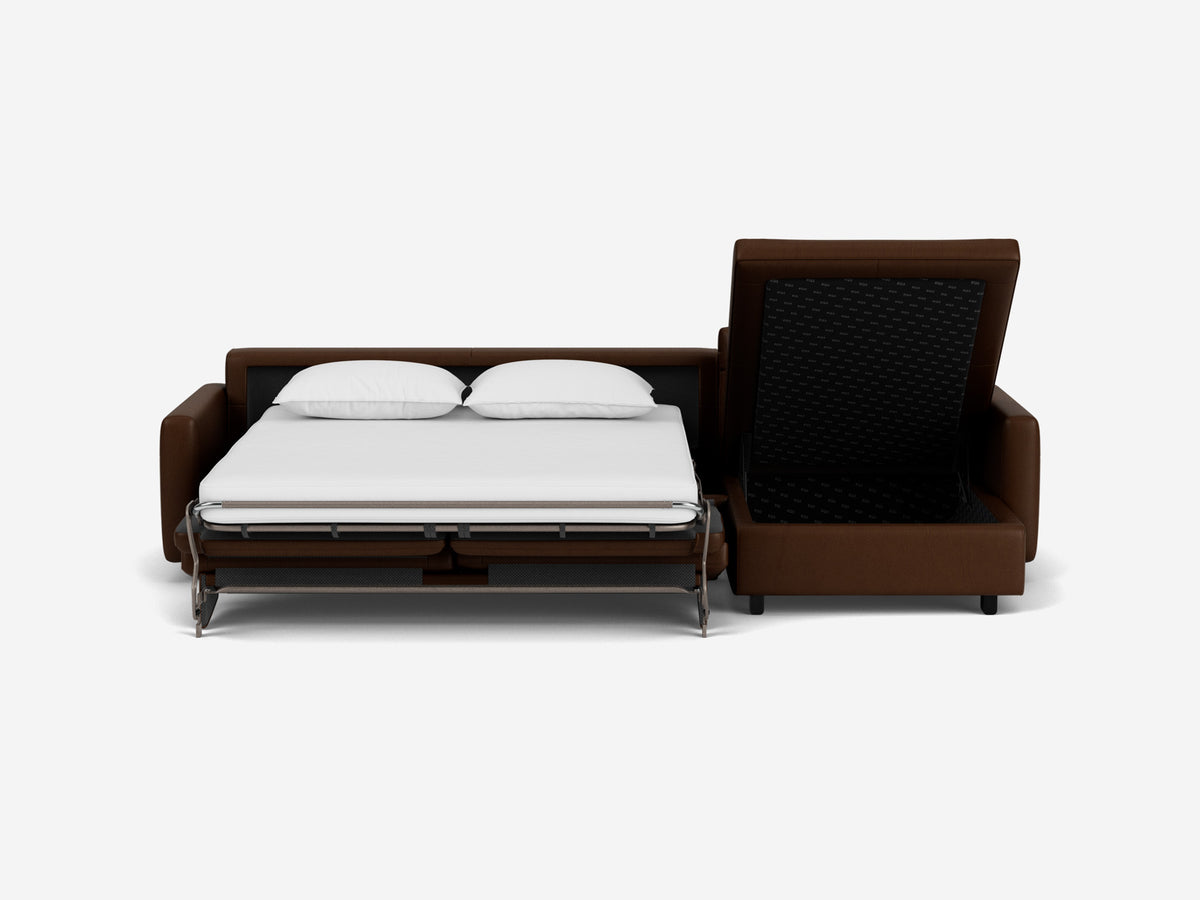 Coachella Madera with Black Ash Legs - Narrow Arms - Queen - Right Hand Facing Storage Chaise