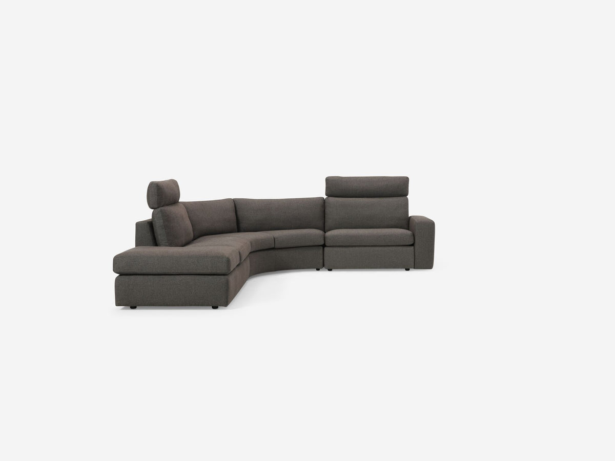 Onno Charcoal Warm Grey with Additional Headrest - Wide Seat - Left Hand Facing Backless Chaise - Wide Track Arm