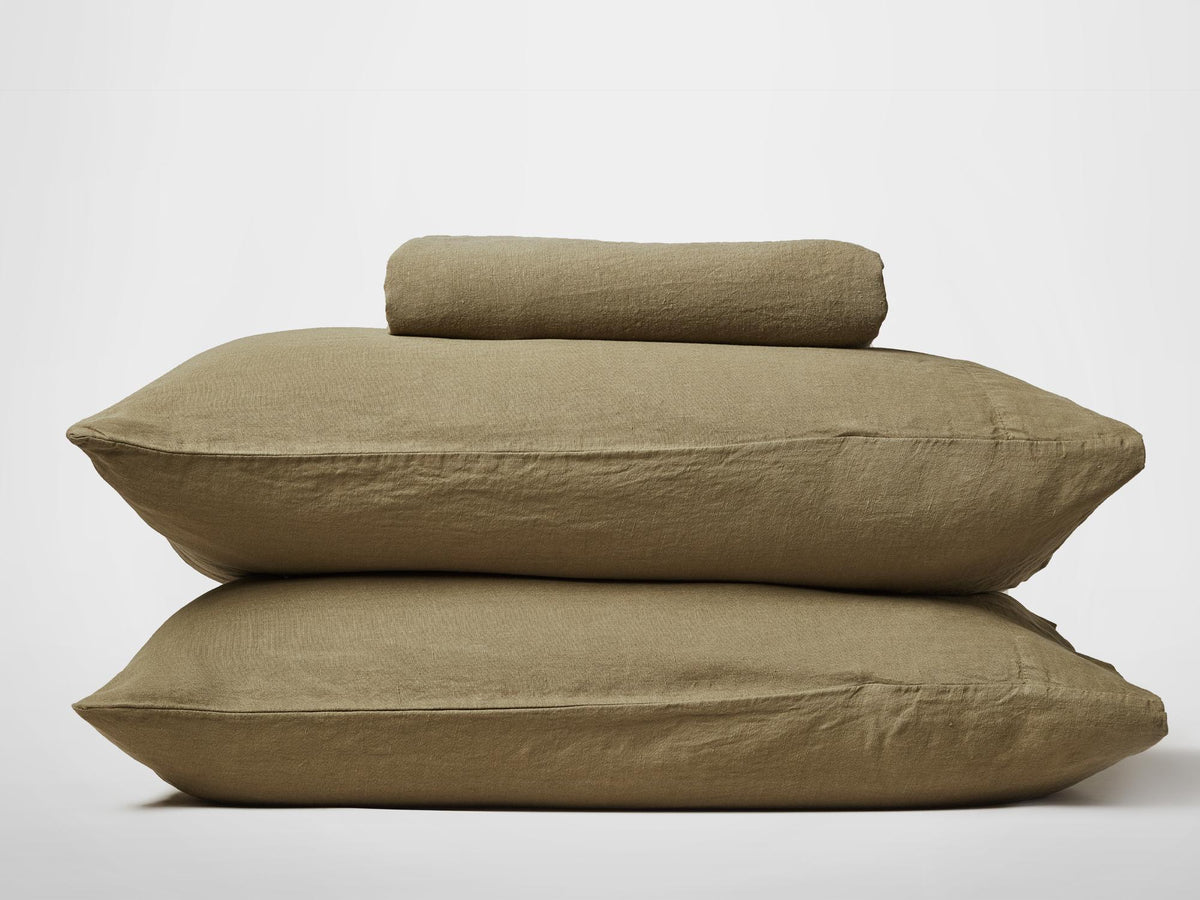 Silk & Snow Flax Bedding Set – Full / Olive Green