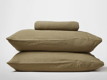 Silk & Snow Flax Bedding Set – Full / Olive Green