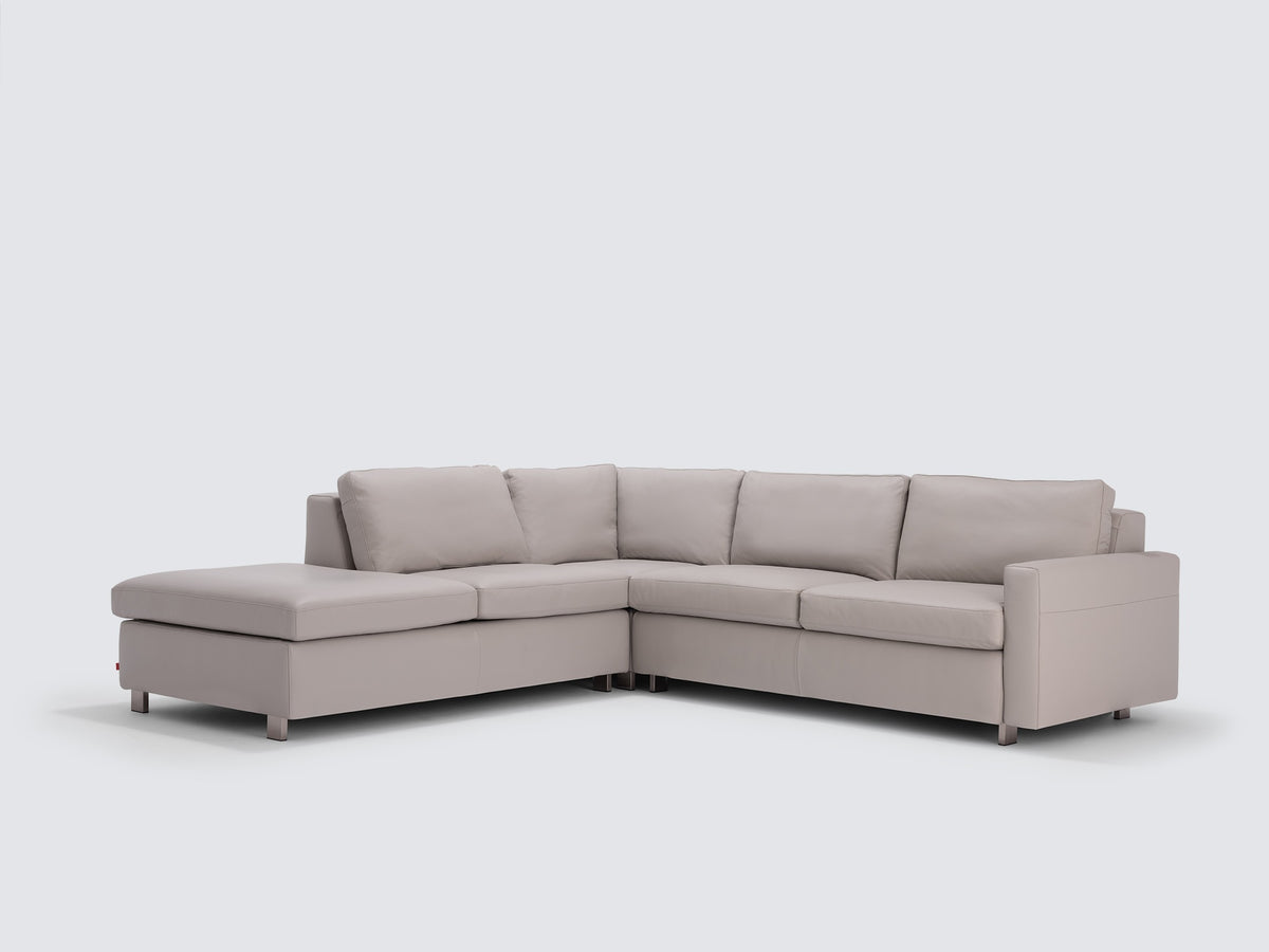 Grey Leather with Stainless Steel Legs - Left Hand Facing Backless Chaise - Narrow Arms