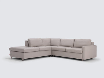 Grey Leather with Stainless Steel Legs - Left Hand Facing Backless Chaise - Narrow Arms