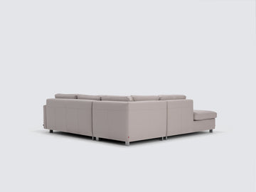 Grey Leather with Stainless Steel Legs - Left Hand Facing Backless Chaise - Narrow Arms